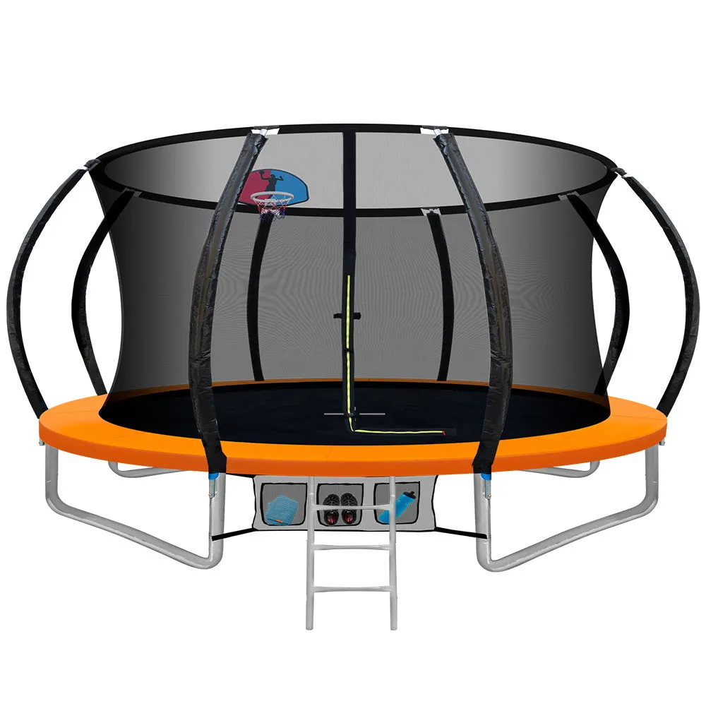 12FT Kids Trampoline w/ Ladder, Safety Net, Basket Set - Everfit