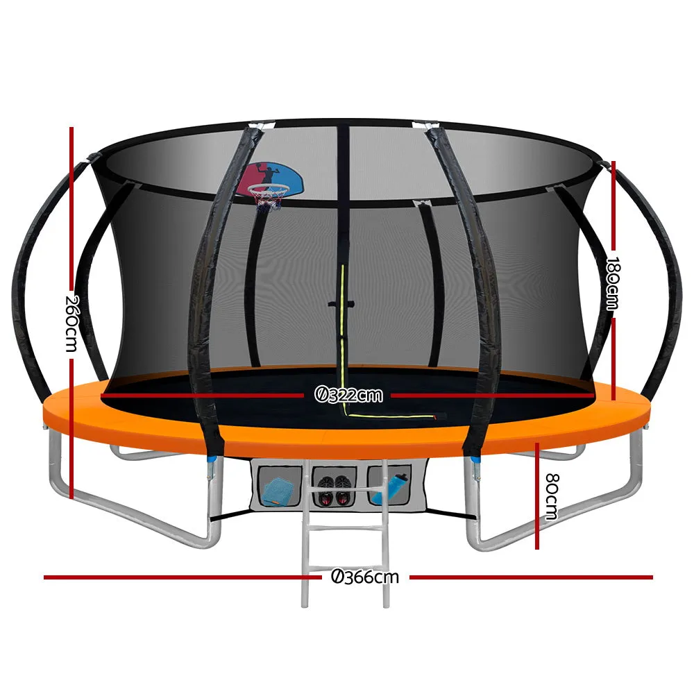 12FT Kids Trampoline w/ Ladder, Safety Net, Basket Set - Everfit
