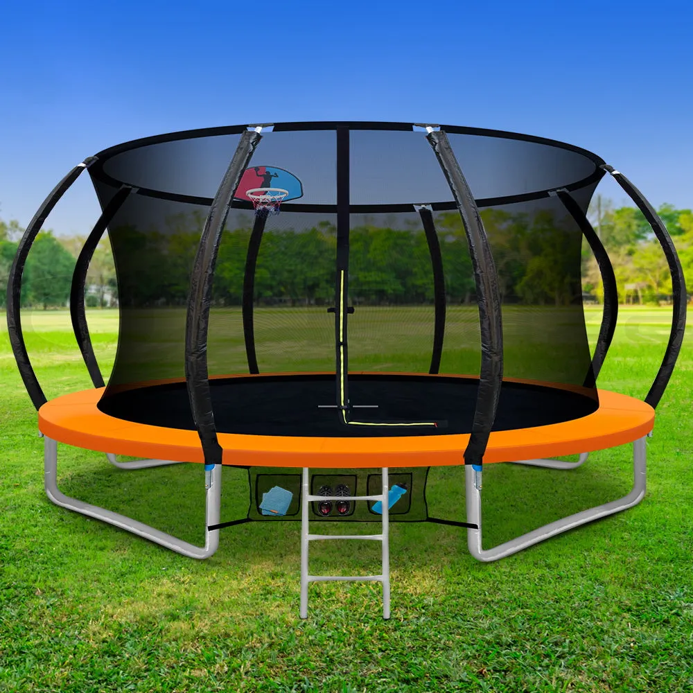 12FT Kids Trampoline w/ Ladder, Safety Net, Basket Set - Everfit
