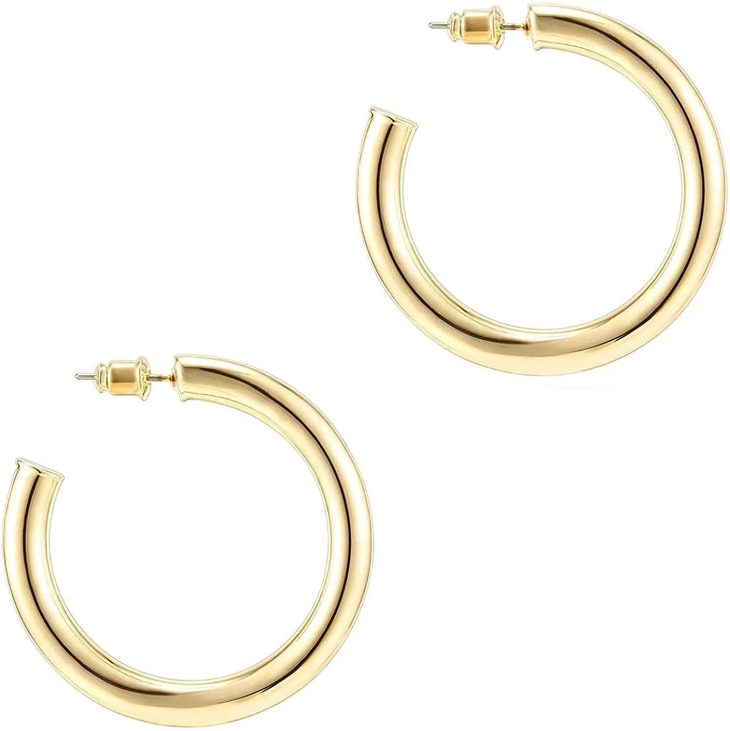 14K Gold Colored Lightweight Chunky Open Hoops