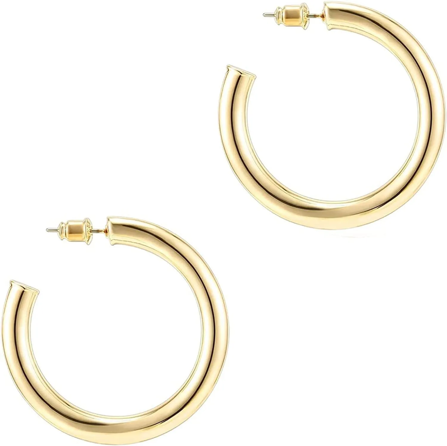 14K Gold Colored Lightweight Chunky Open Hoops