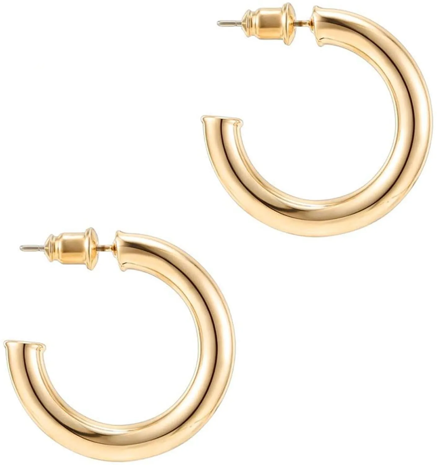 14K Gold Colored Lightweight Chunky Open Hoops