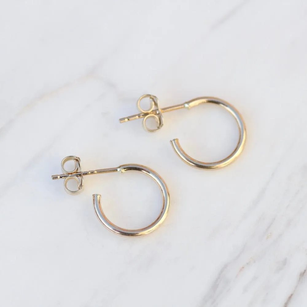 14K Yellow Gold Post Hoop Earrings