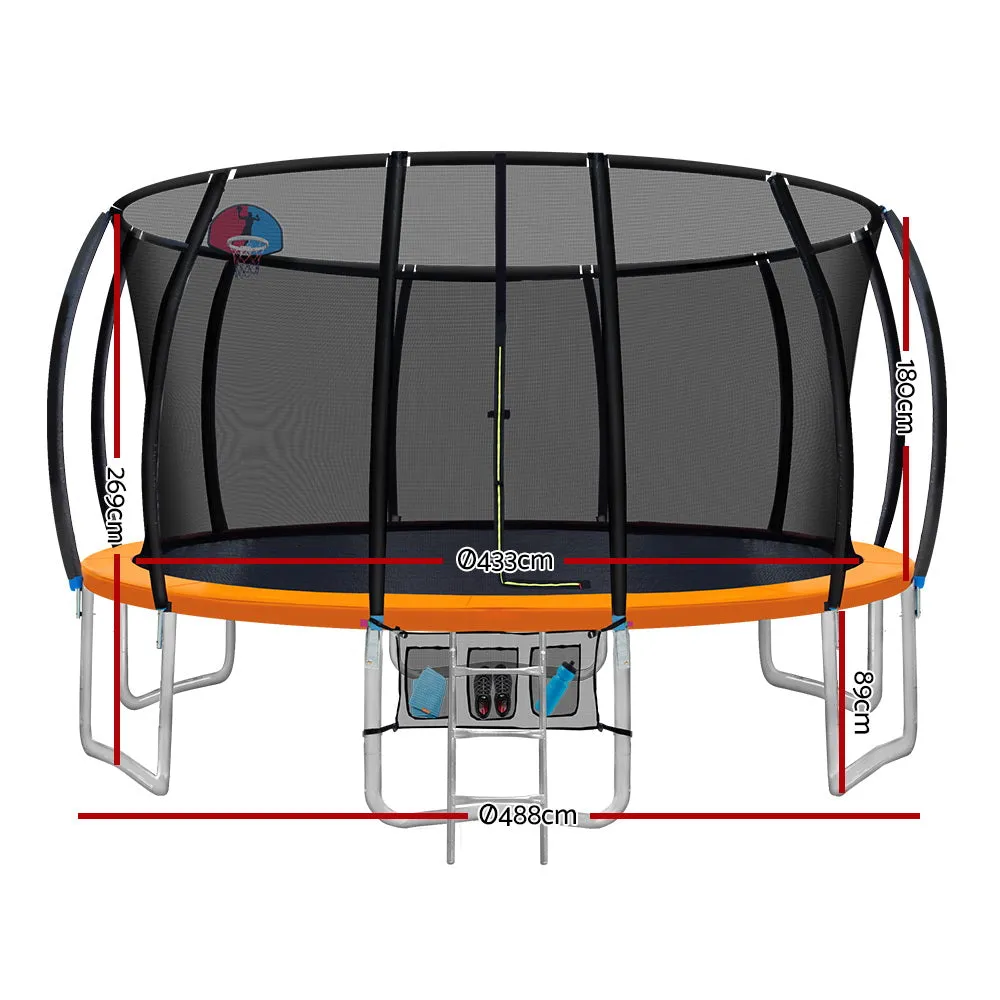 16FT Trampoline w/ Safety Net, Basketball Set, Ladder - Everfit
