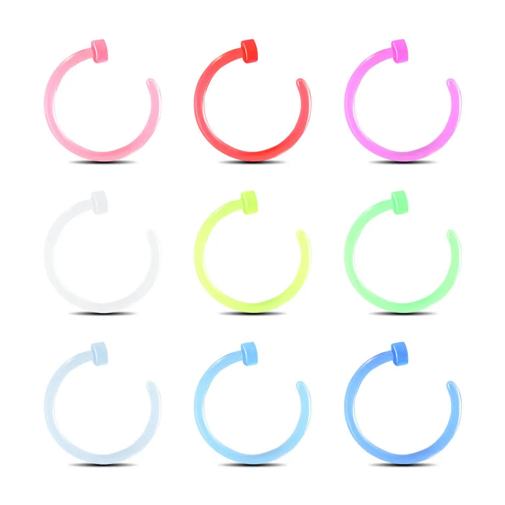 20G 9PCS Pack Colorful Acrylic Nose Hoop Ring