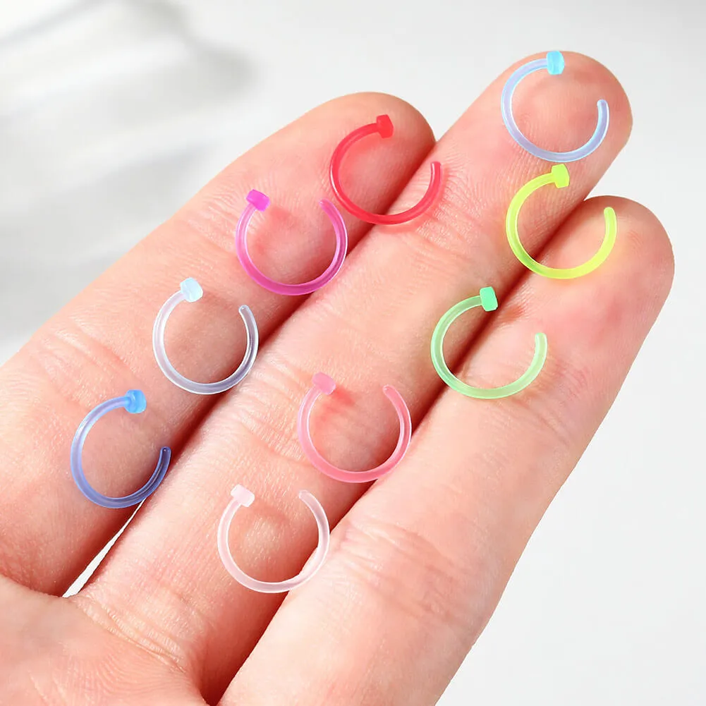 20G 9PCS Pack Colorful Acrylic Nose Hoop Ring