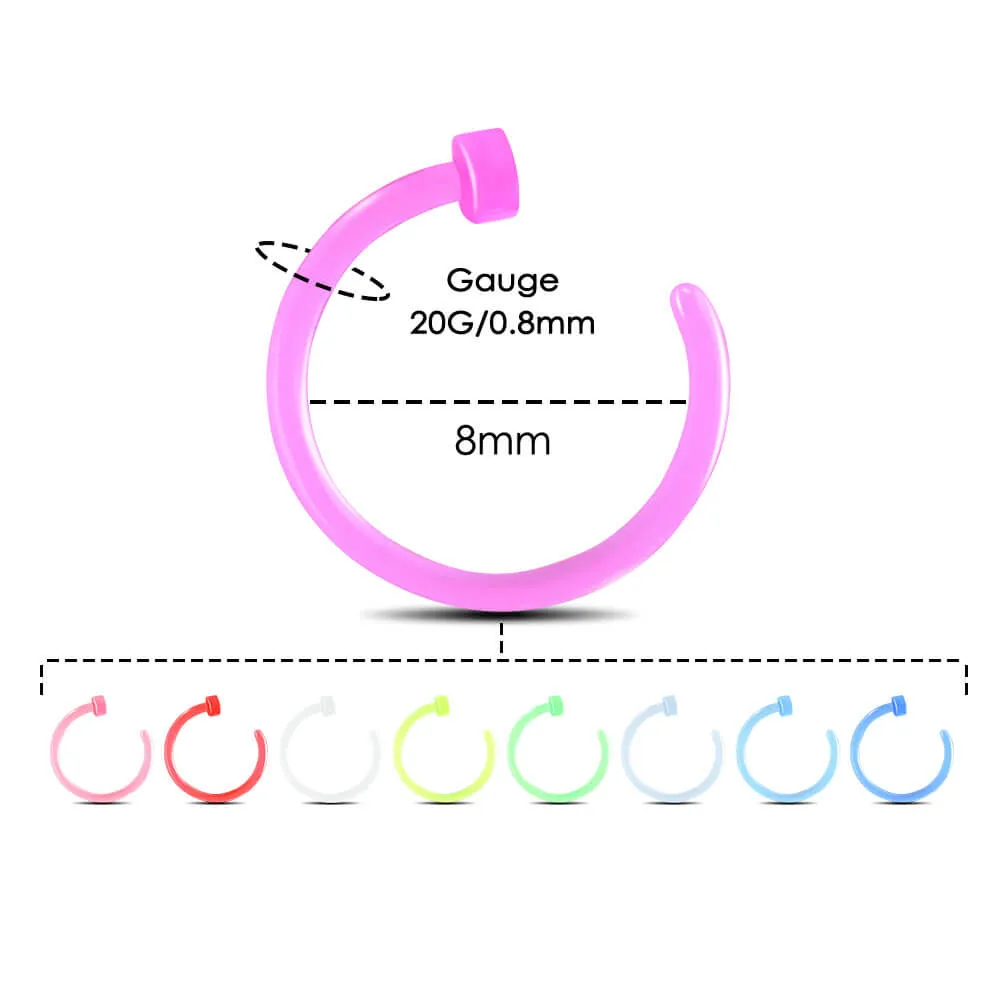 20G 9PCS Pack Colorful Acrylic Nose Hoop Ring