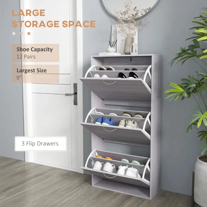 3-Drawer Slim Shoe Storage Cabinet, White, 12-Pair Organizer for Hallway