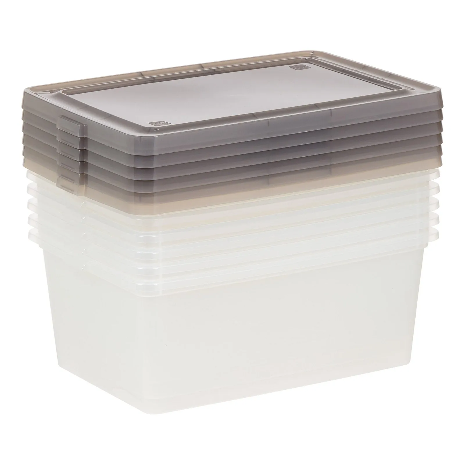 3.6 Gallon Snap Top Plastic Storage Box, Clear with Gray Lid, Pack of 6