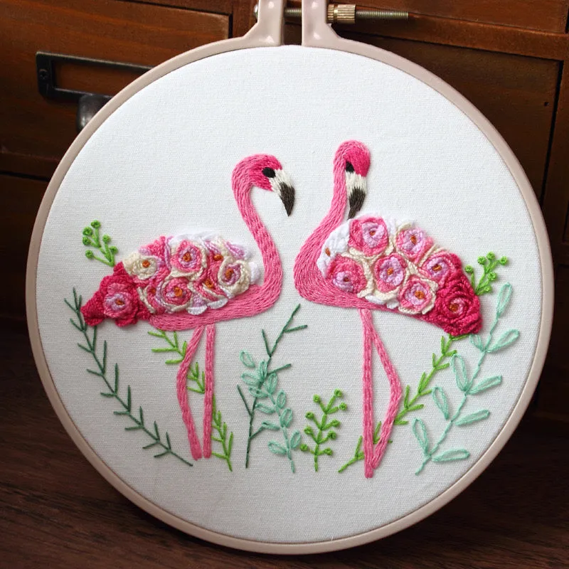 3D Flowers Flamingo  Hand Embroidery DIY Kit 20cm