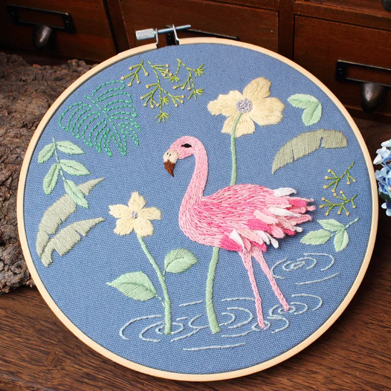 3D Flowers Flamingo  Hand Embroidery DIY Kit 20cm