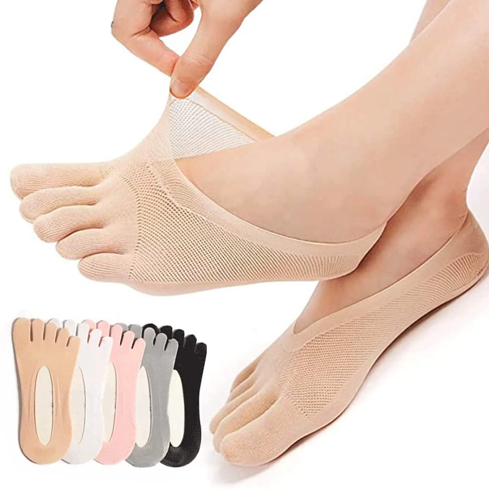 5 Pairs Sock Align Toe Socks for Bunion, No Show Low Cut Five Finger Orthopedic Compression Socks For Women (Toe Socks-B) Toe Socks-B