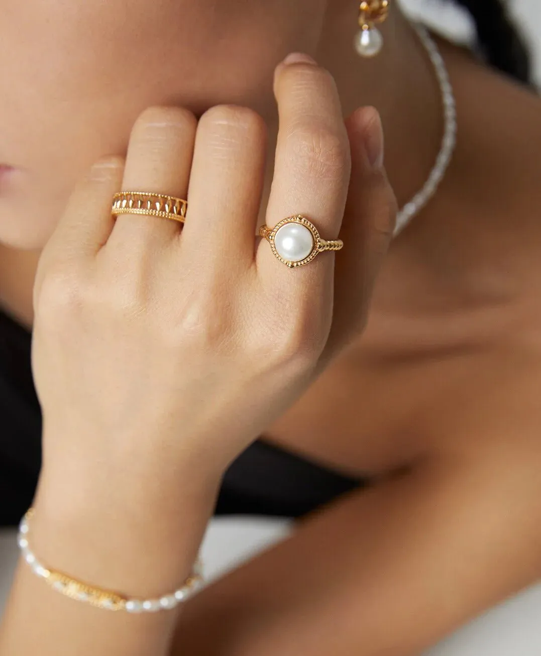 Adelina - Twisted Pearl Adjustable Open Ring
