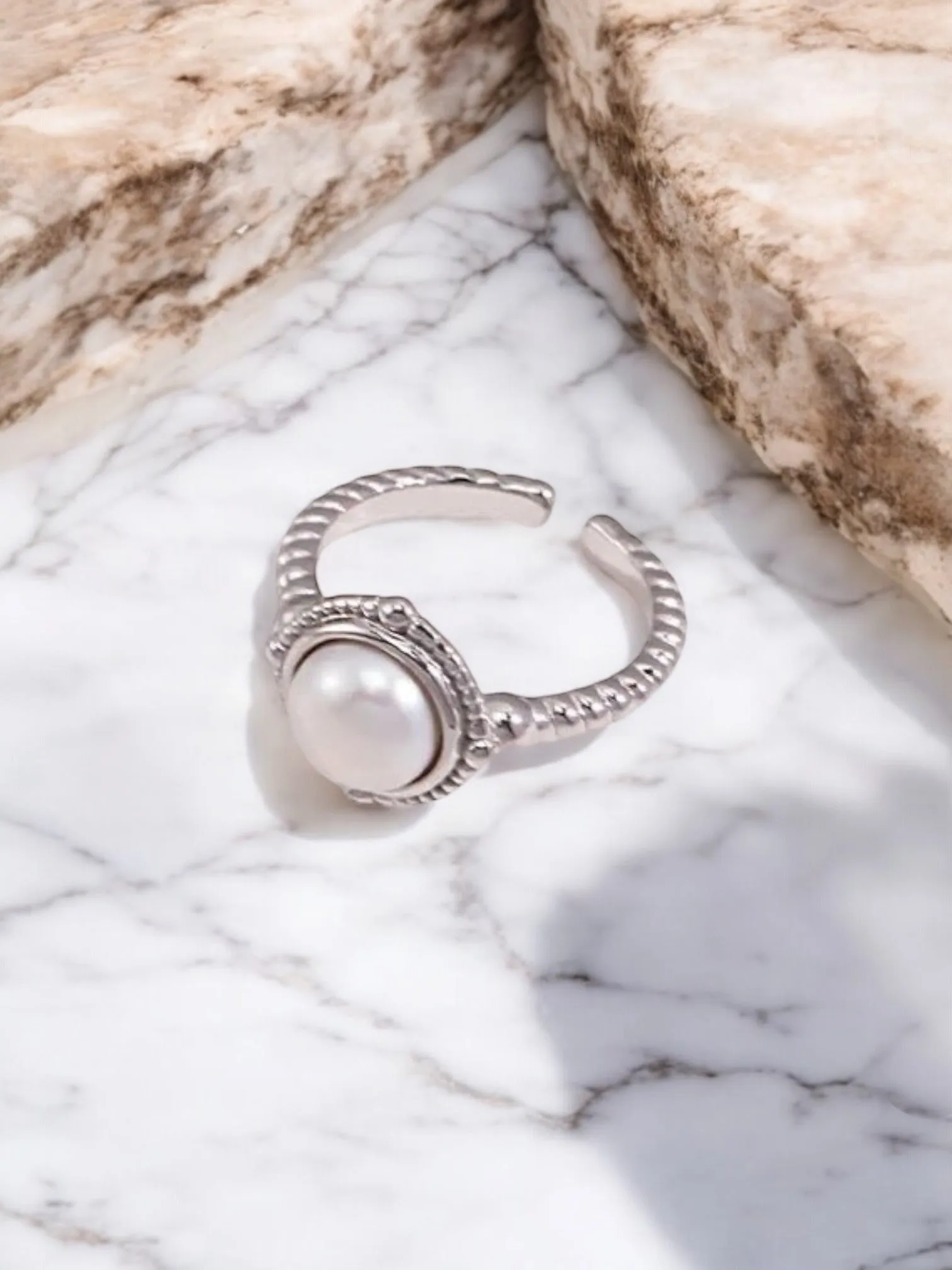 Adelina - Twisted Pearl Adjustable Open Ring