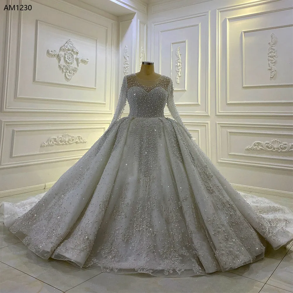 AM1230 Handwork Plus size luxury pearl beaded Ball gown Wedding Dress