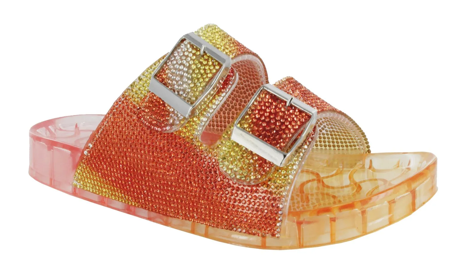 Amar-16 - Wild Diva Dual Buckle Rhinestone Accent Embellished Sandals