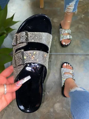 Amar-16 - Wild Diva Dual Buckle Rhinestone Accent Embellished Sandals