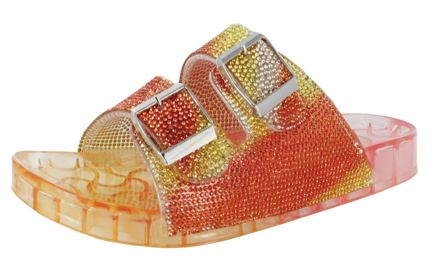 Amar-16 - Wild Diva Dual Buckle Rhinestone Accent Embellished Sandals