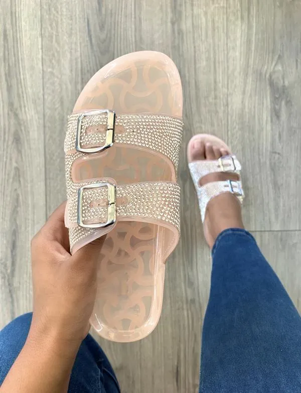 Amar-16 - Wild Diva Dual Buckle Rhinestone Accent Embellished Sandals
