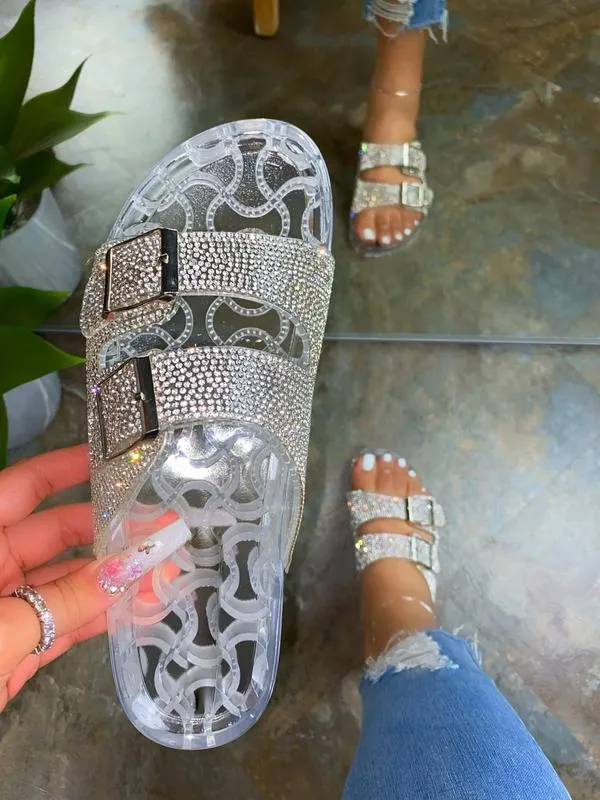 Amar-16 - Wild Diva Dual Buckle Rhinestone Accent Embellished Sandals