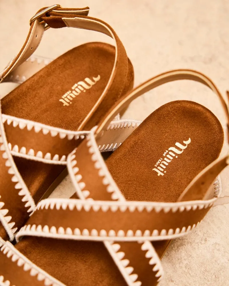 Arbellara Vegan Suede Cross Strap Sandals | Camel