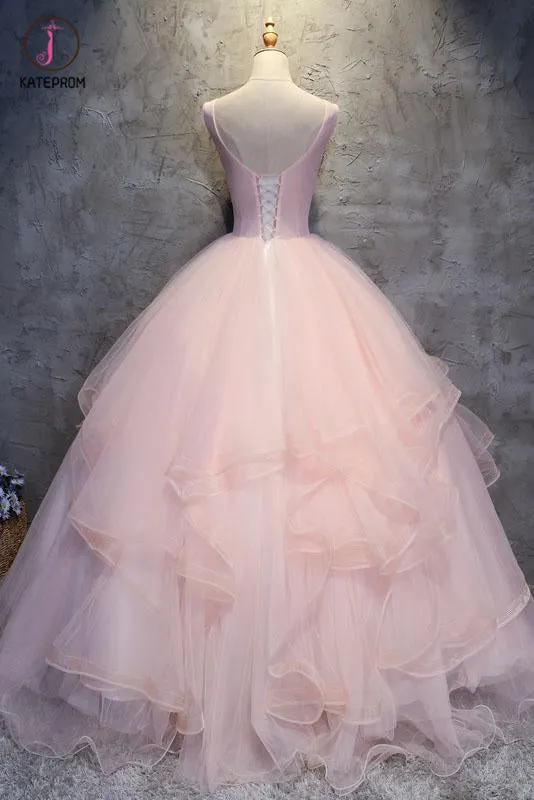 Ball Gown Long Prom Dress with Hand Made Flowers, Gorgeous Quinceanera Dresses KPP0835