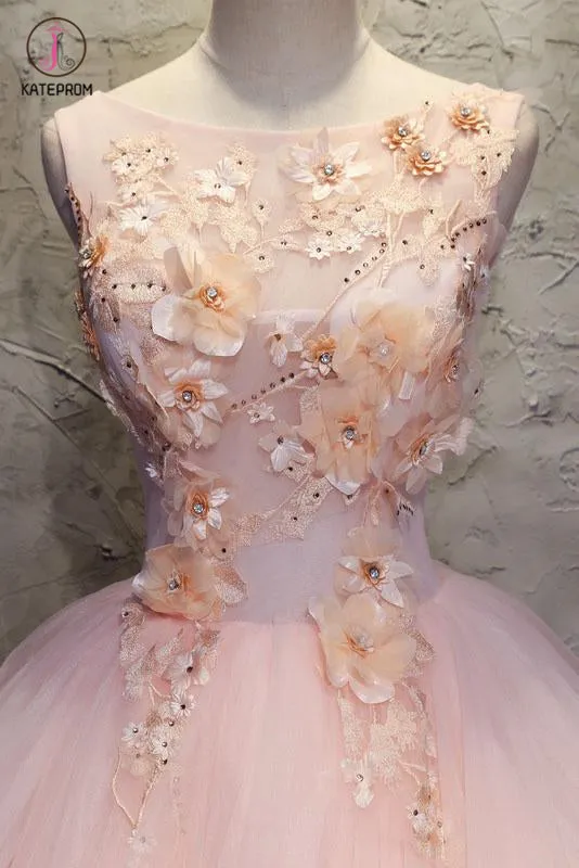 Ball Gown Long Prom Dress with Hand Made Flowers, Gorgeous Quinceanera Dresses KPP0835