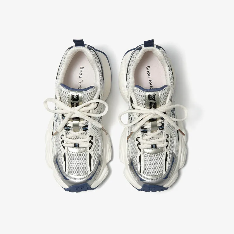 BeauToday Patchwork Running Shoes Breathable Mesh Chunky Sneakers for Women