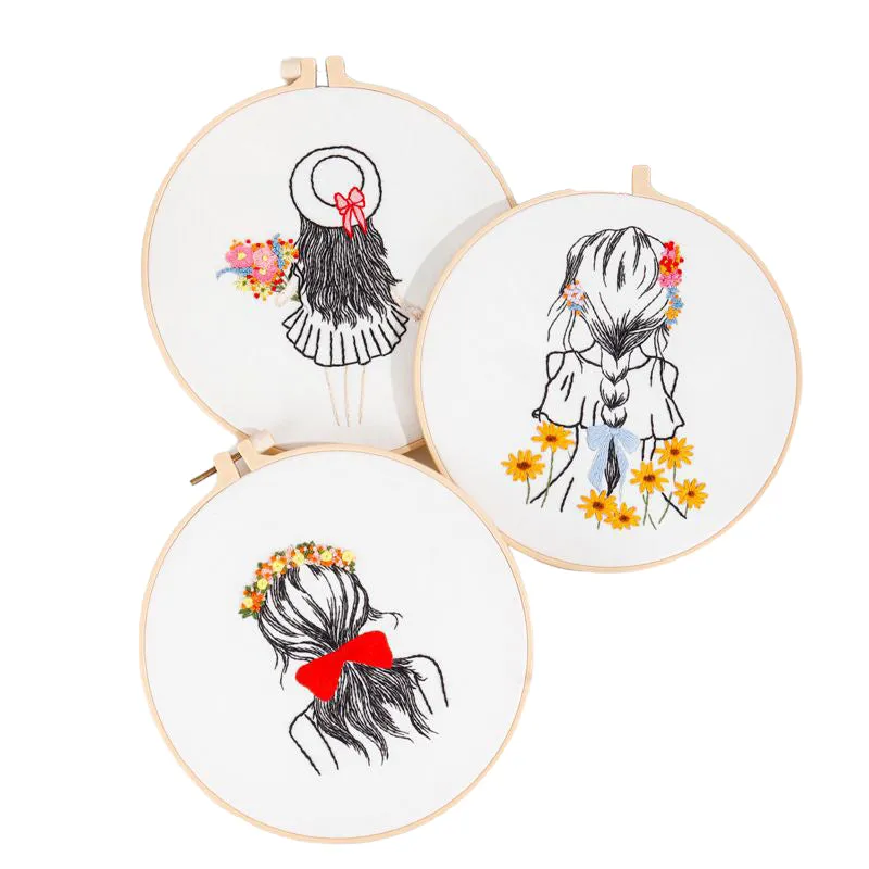 Beginners Girl Drawing Hand Embroidery DIY Kit 20cm