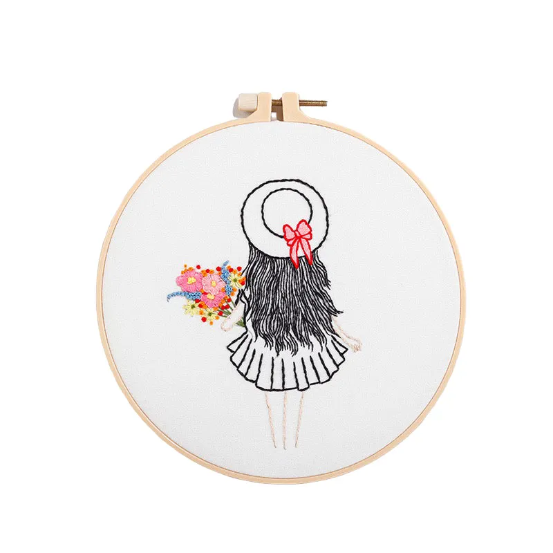 Beginners Girl Drawing Hand Embroidery DIY Kit 20cm