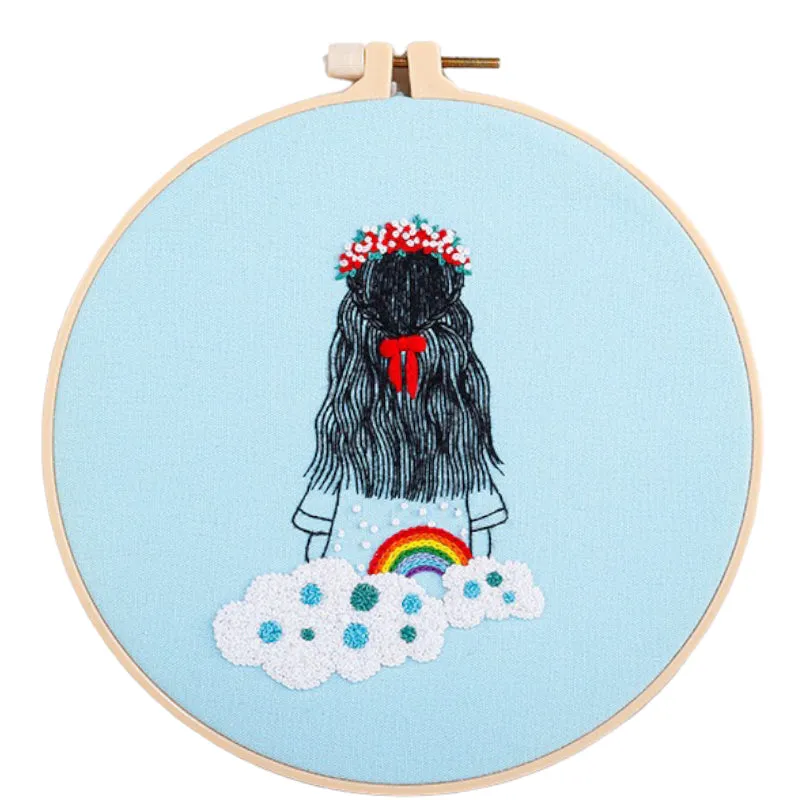 Beginners Girl Drawing Hand Embroidery DIY Kit 20cm