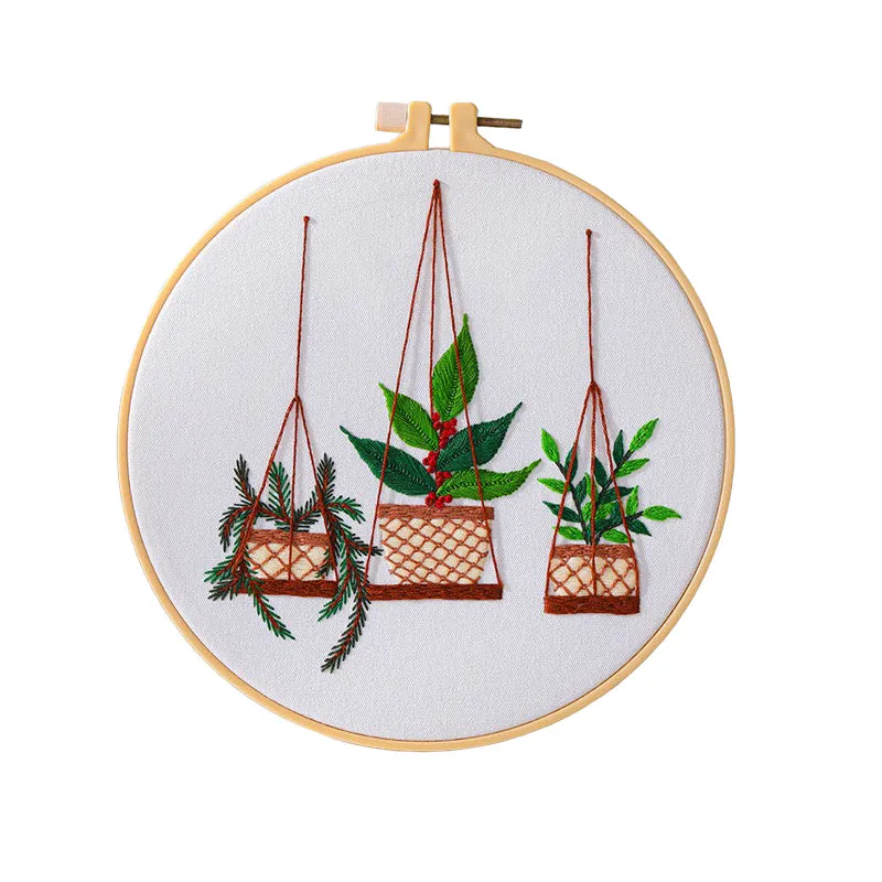 Beginners Hanging Plants Hand Embroidery DIY Kit 20cm