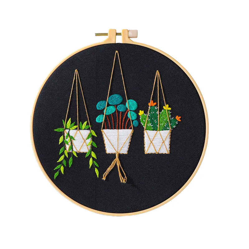 Beginners Hanging Plants Hand Embroidery DIY Kit 20cm