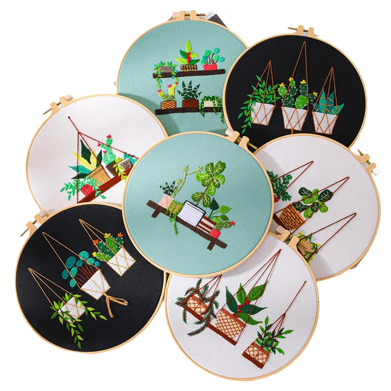 Beginners Hanging Plants Hand Embroidery DIY Kit 20cm