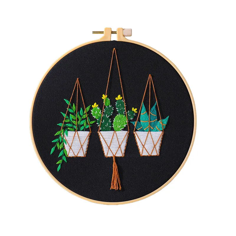 Beginners Hanging Plants Hand Embroidery DIY Kit 20cm