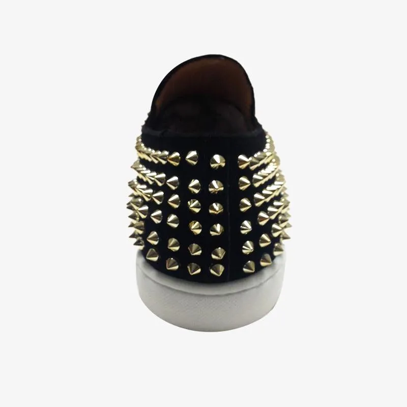 Black Suede Rivets Slip-on Sneakers