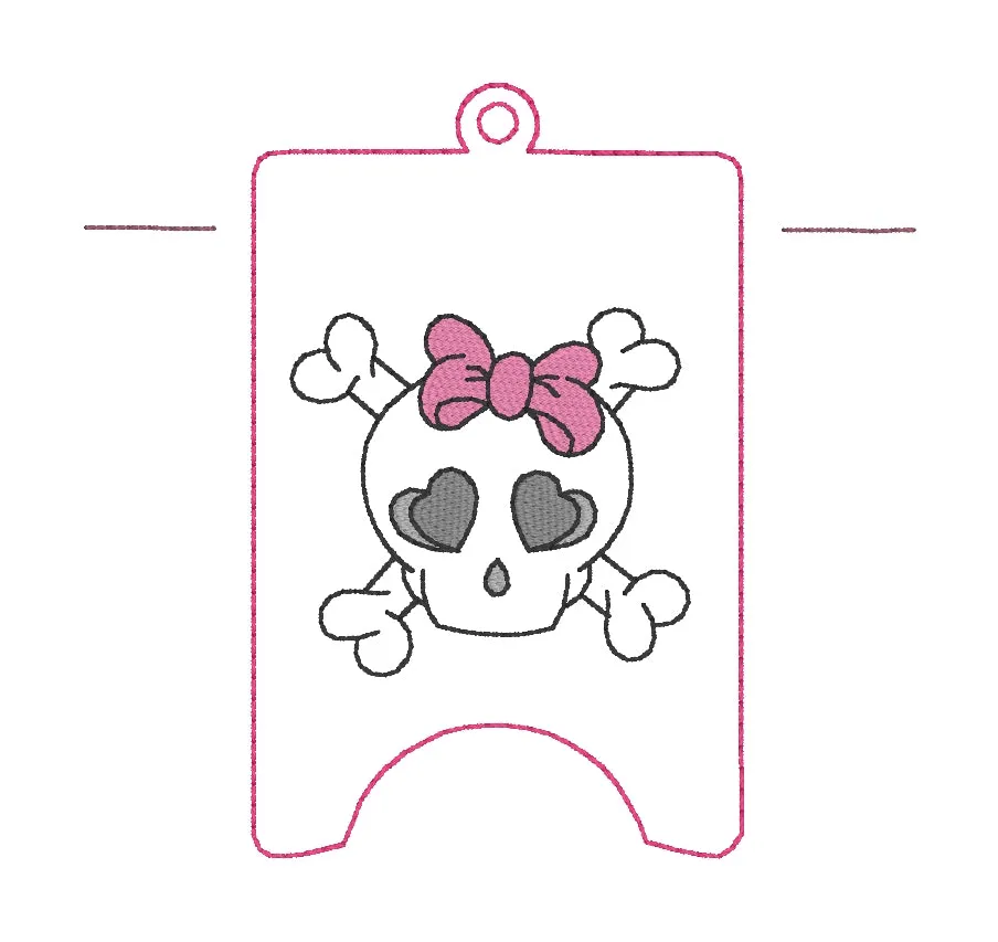 Bow Skull ITH Sanitizer Case machine embroidery design DIGITAL DOWNLOAD