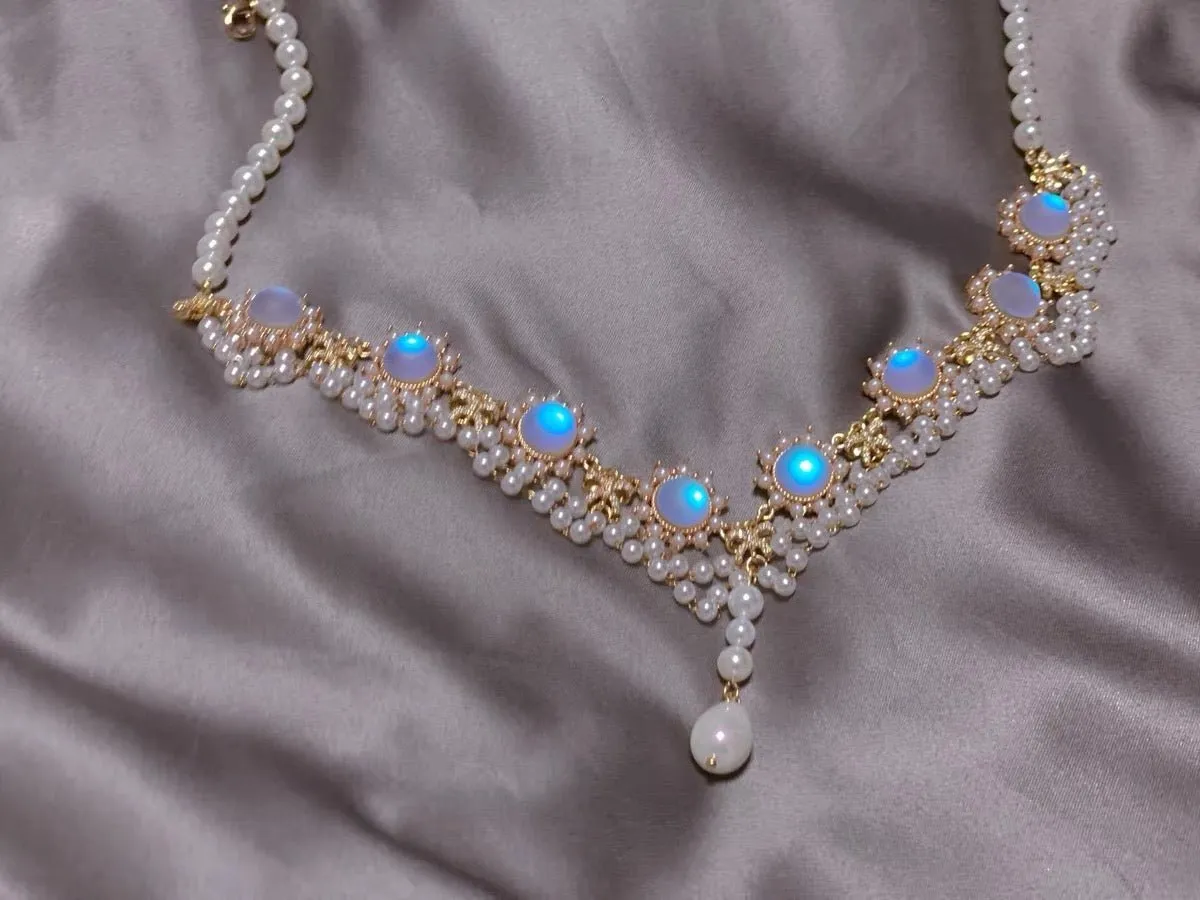 Bridgerton Inspired Handmade Regency Prom Pearl Necklace With Moonstone - Regency Era Style Multi-strand
