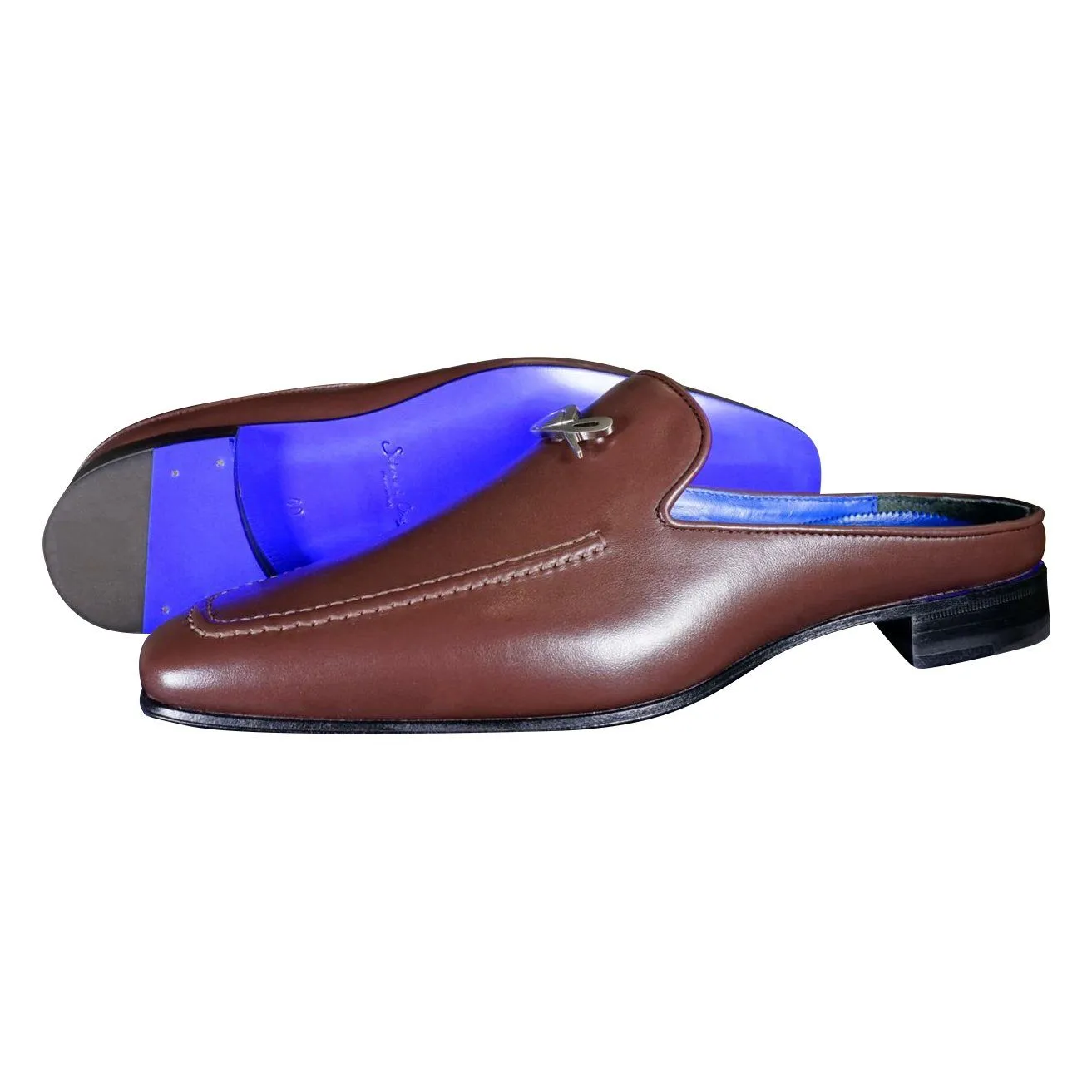 Cacao With Silver Hardware Leather Slipper