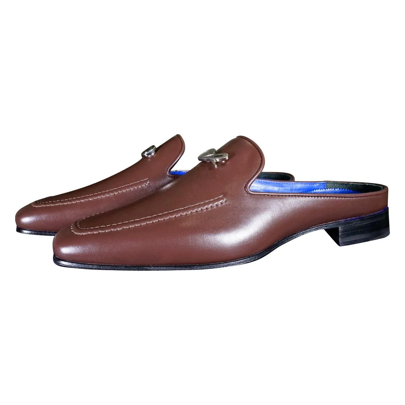 Cacao With Silver Hardware Leather Slipper