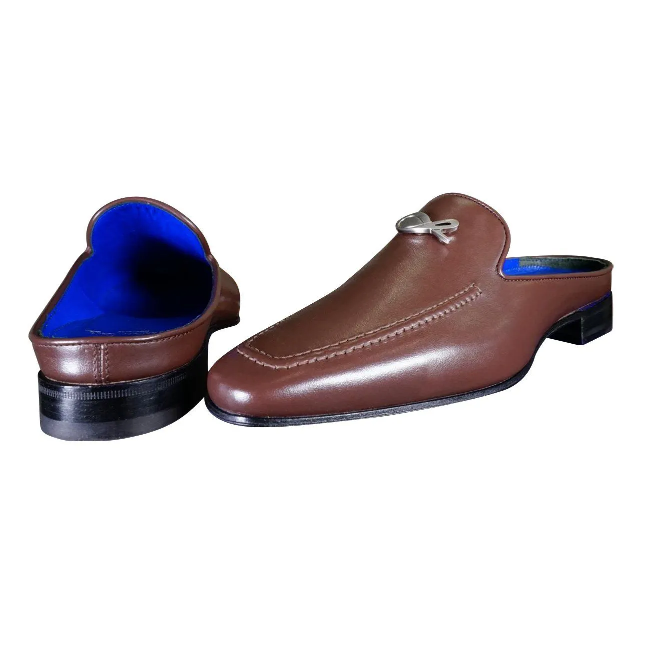 Cacao With Silver Hardware Leather Slipper