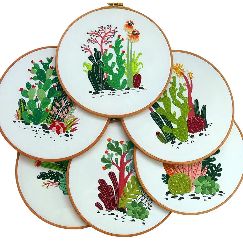 Cactus in Garden DIY Hand Embroidery Kit 20cm