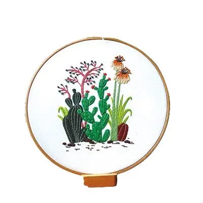 Cactus in Garden DIY Hand Embroidery Kit 20cm