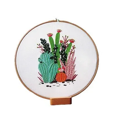 Cactus in Garden DIY Hand Embroidery Kit 20cm