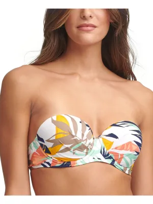 CALVIN KLEIN White Tropical Molded Cup Lined Convertible Swimsuit Top Size S