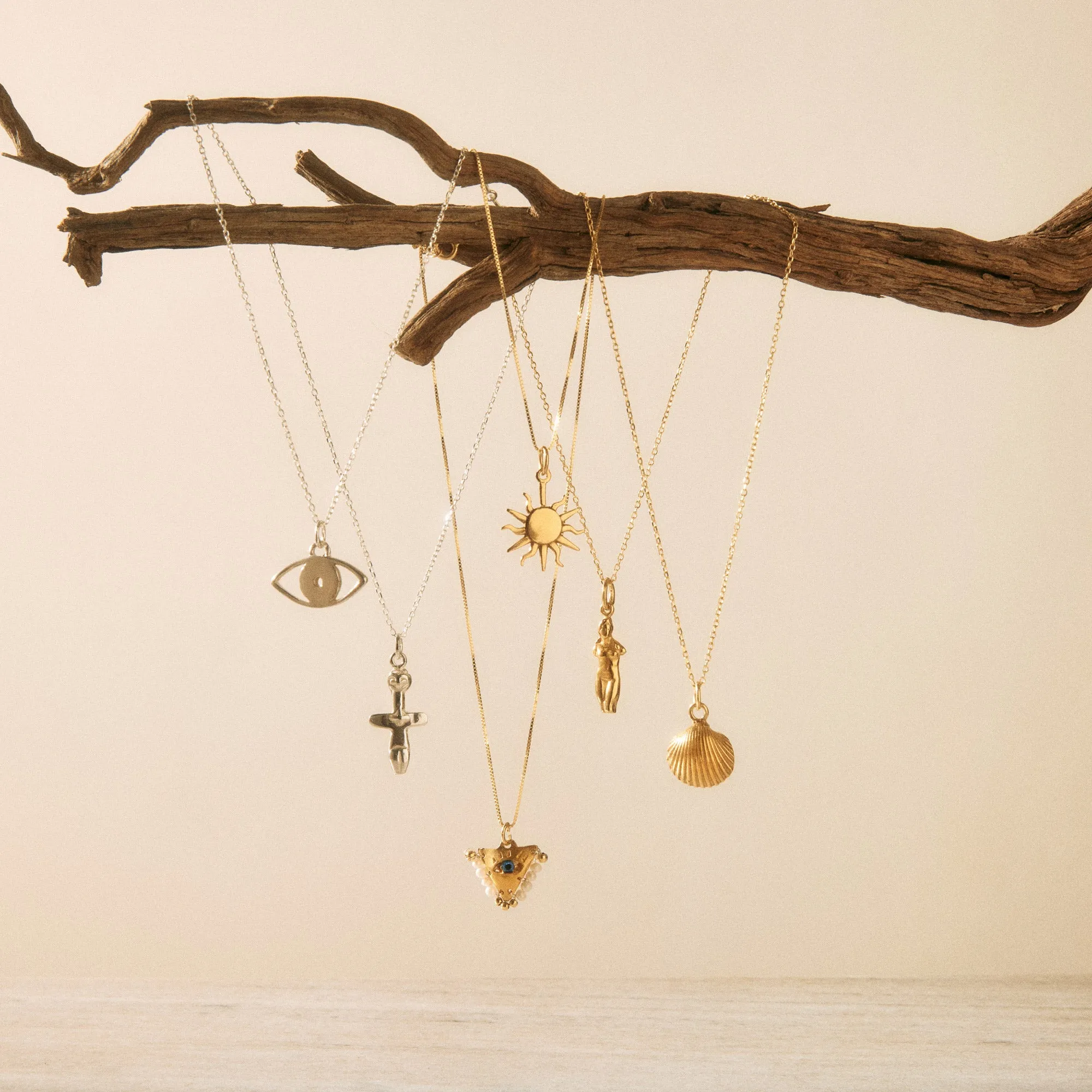 Chunky Hoop Earrings with Fertility Pendant - Gold-Plated Silver