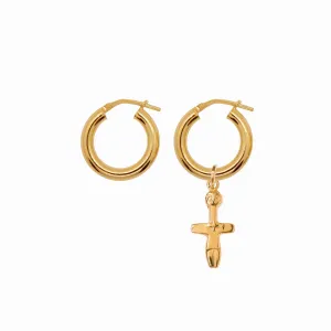 Chunky Hoop Earrings with Fertility Pendant - Gold-Plated Silver