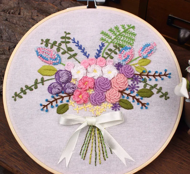 Colorful Bouquet DIY Hand Embroidery Kit 20cm