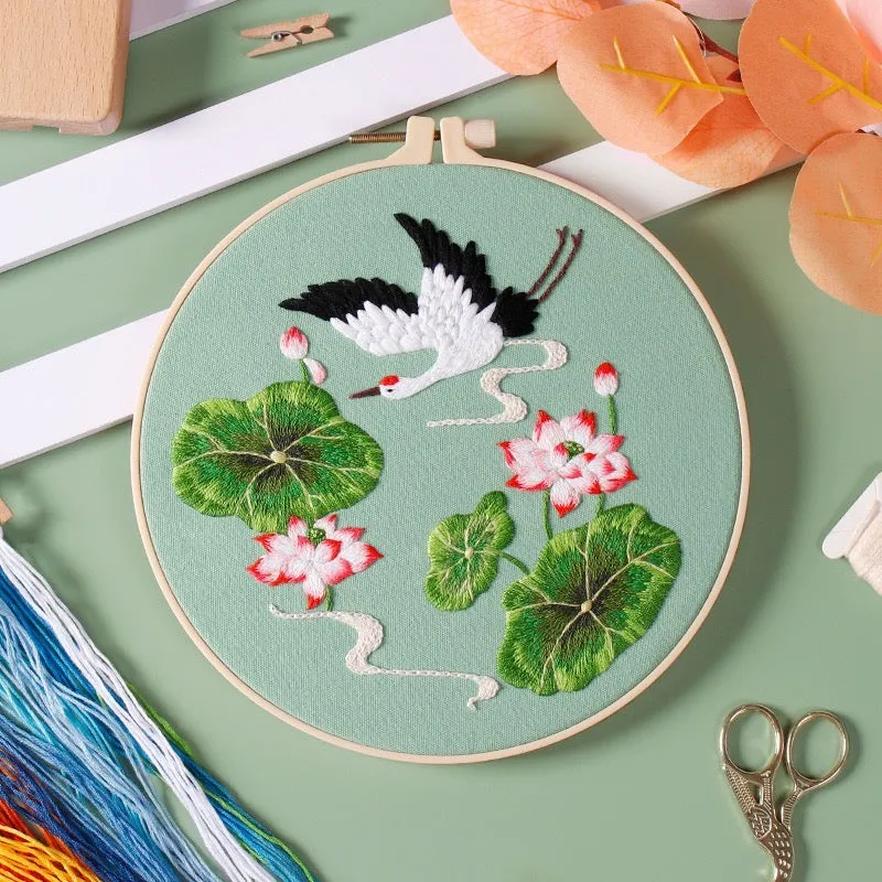 Cranes & Flowers Hand Embroidery DIY Kit 20cm