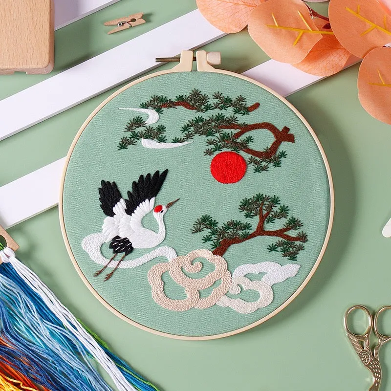Cranes & Flowers Hand Embroidery DIY Kit 20cm